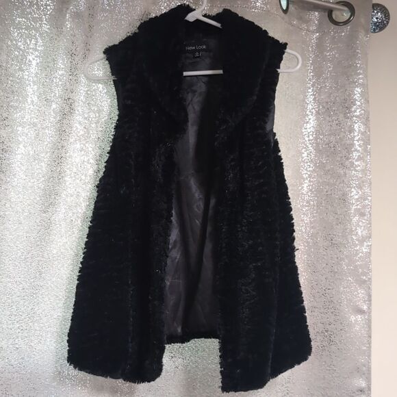 New Look Black‎ Faux Fur Winter Sweater Vest Size L - Picture 1 of 9
